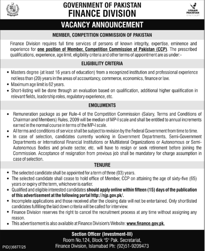 Finance Division Islamabad Apply Jobs 2026
